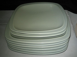 UMBRA SWERV SEAFOAM GREEN SQUARE DINNER PLATE SALAD PLATES 8-PCS off cen... - $87.00