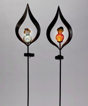 Elegant Garden Stake w Bird on Crackle Glass Orb Solar Set of 2 Metal 34.6" H image 2
