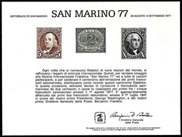 USPS PS26 Souvenir Card, San Marino 77,  2 US  & San Marino stamps 1977 - $1.88