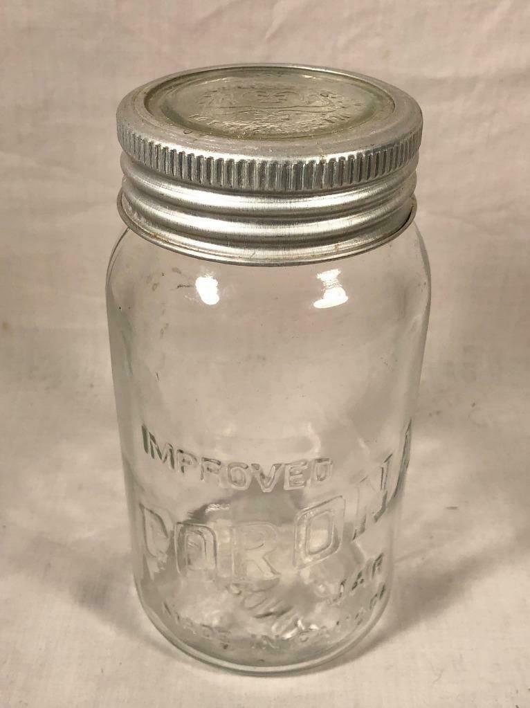 VINTAGE IMPROVED CORONA 1 QUART CANNING JAR WITH GLASS LID MADE IN