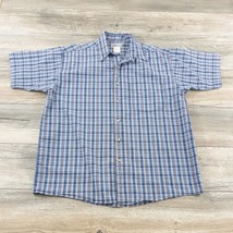 Aeropostale Mens Large Short Sleeve Shirt Blue Pink Stiff Casual Dress Cotton - $17.73