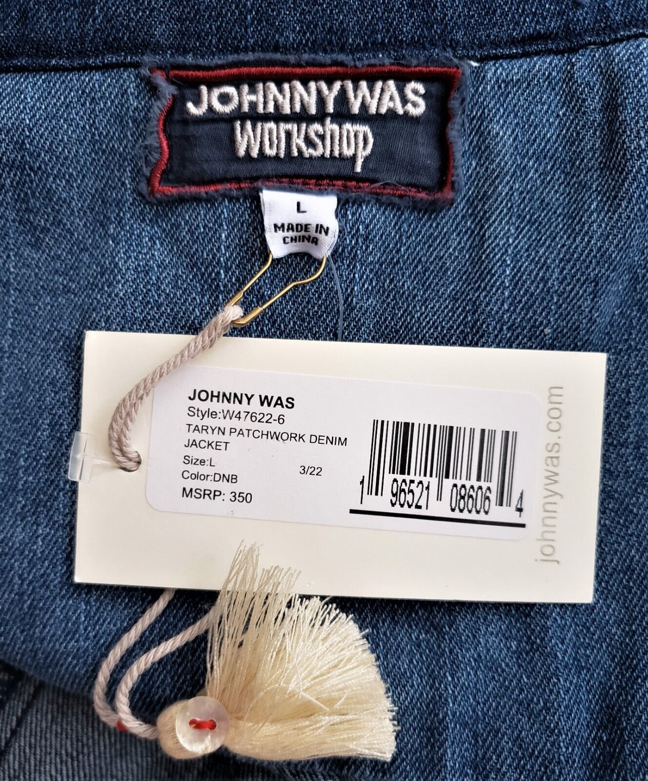 Johnny Was Taryn Embroidered Patchwork Denim Jacket Size M Denim Blue