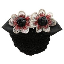 Retro Handicrafts Flower Hair Bun Cover Bowtie Hair Snood Net, Black with Rough  - $23.44