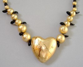 Gold Heart Pendant Metal Beads Black Claw Contemporary Fashion Necklace ... - $25.00