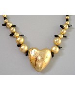 Gold Heart Pendant Metal Beads Black Claw Contemporary Fashion Necklace ... - $25.00