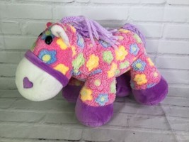 MTY International Pink Purple Plush Stuffed Animal Horse Pony Flowers Hearts Toy - $74.25