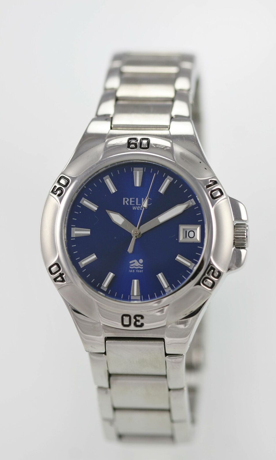 Relic Wet Watch Mens Date Stainless Steel Silver Water Resistant 50m