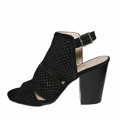 Lands End Women Size 7.5 B, Heeled Perforated Sandal, Black Suede - $57.00