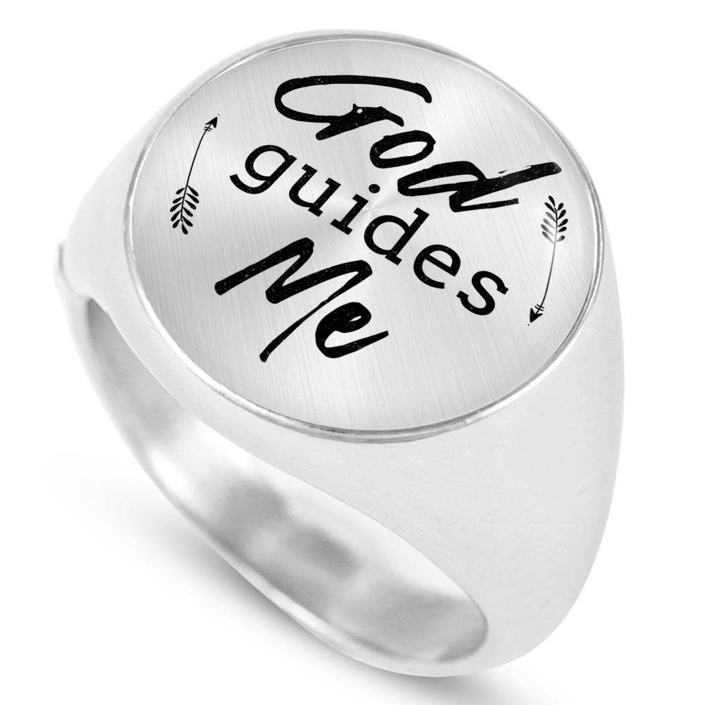 God Guides Me Bible Verse Stainless Steel Circle Ring Rings