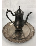 Vintage Oneida Silver Plate Tea Coffee Pot Serving Set Tray Teapot Silve... - $39.59