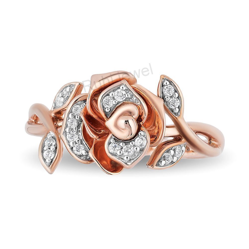 Enchanted Disney Belle 1/10 Ct.Diamond In 925 silver and Rose Gold rhodium rings