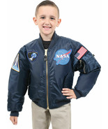 Kids Navy Blue NASA Space Shuttle MA-1 Bomber Flight Jacket Reversible Coat - $57.99