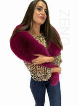 Fox Fur Stole 63' (160cm) Saga Furs Collar Boa Wrap Dark Pink Color image 3