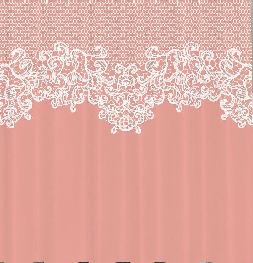 Peach Abstract Lace Fabric Shower Curtain Floral Bridal Wedding Design