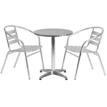 Offex 23.5" Round Aluminum Indoor Outdoor Bar Table with 2 Slat Back Chairs - $246.10