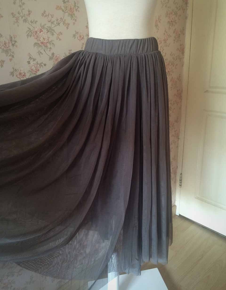 Women Gray Irregular Midi Tulle Skirt Gray Bridesmaid Midi Tulle Skirt ...
