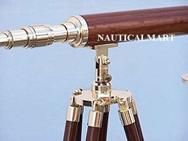 NauticalMart Floor Standing Brass Wood Harbor Master Telescope 50" image 2