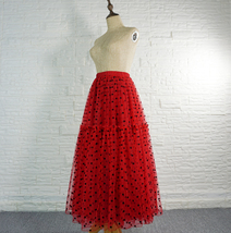 Women RED Polka Dot Tulle Skirt High Waisted Red Holiday Tulle Skirt Custom Size image 5