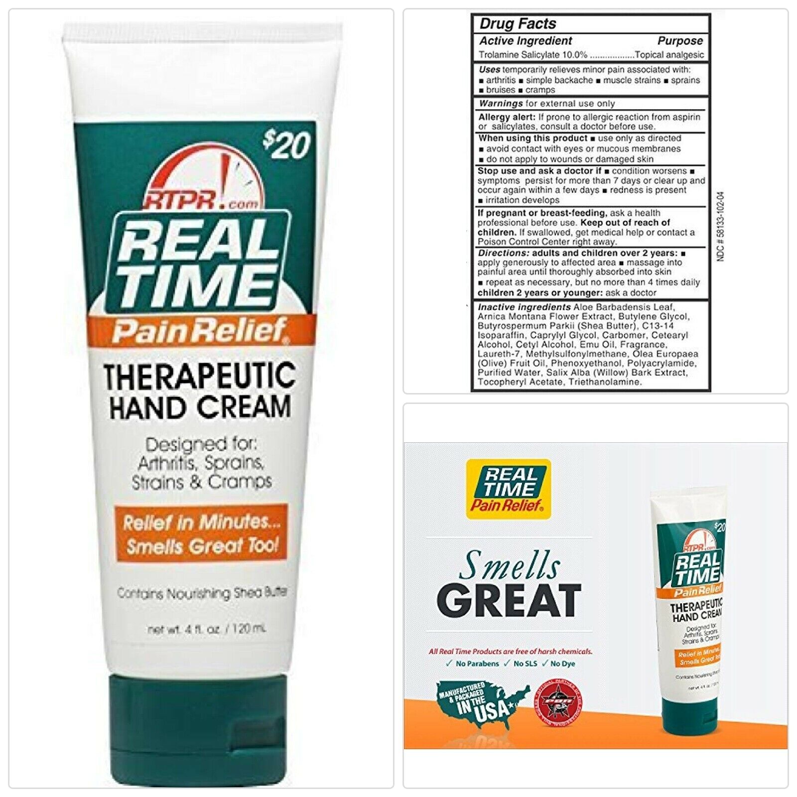 Real Time Pain Relief Hand Cream, 4 Ounce Tube Pain & Fever Relief