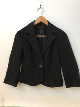H&amp;M Womens Cropped Blazer Jacket Size 4 Black Lace Overlay Work Career - $18.95