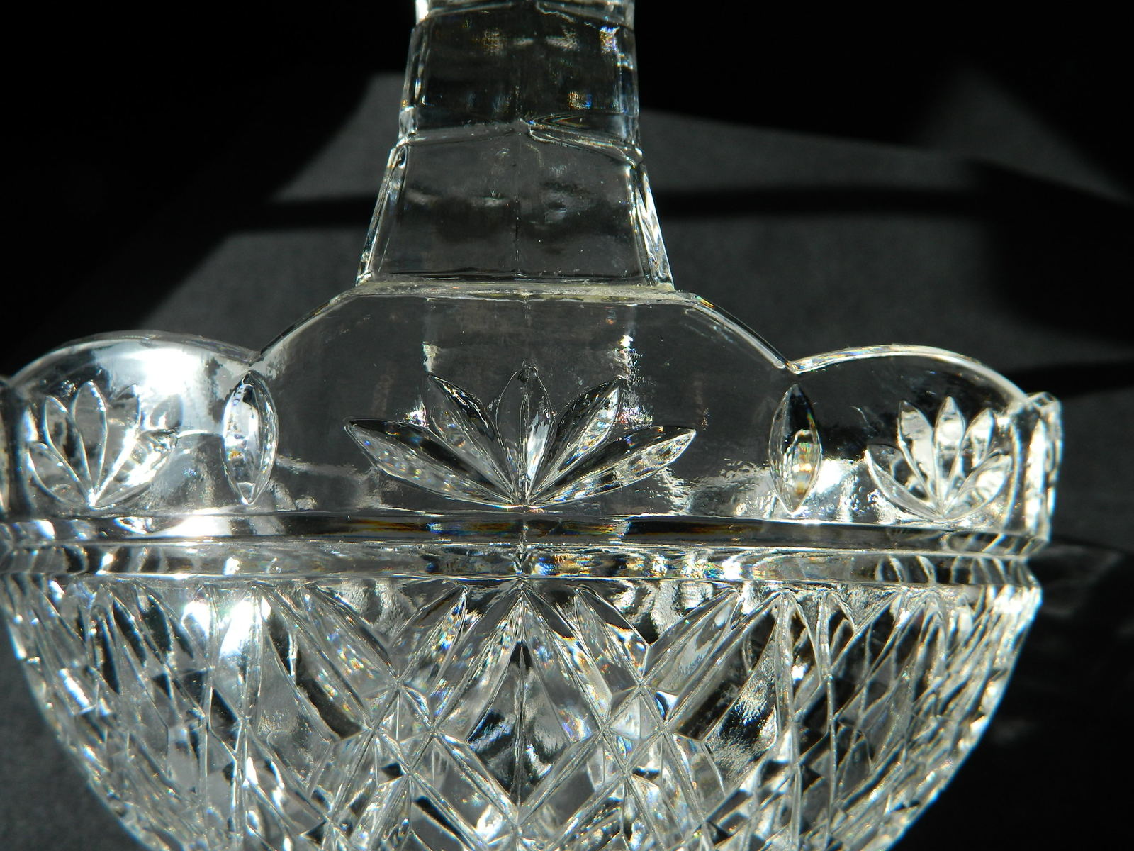 Pressed Glass Crystal Bowl/Basket With Handle Clear Glass Diamond