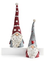 Santa Gnome Scandinavian Figurines Set of 2 White Beard & Tall Hat 10" 12" High