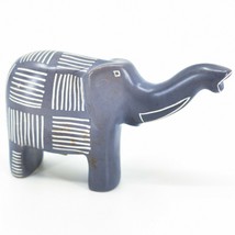 Hand Carved Kisii Soapstone Etched Dash Grey Gray Elephant Figure Made Kenya image 1