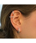 Silver Small Hoop Earrings Micro Pave CZ Mini Tiny Cuff Cartilage Earrin... - $8.81
