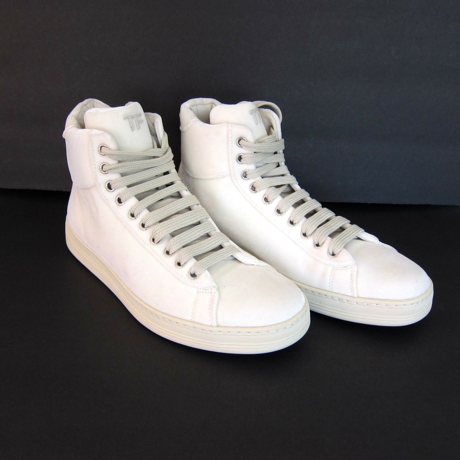J-3189131 New Tom Ford White Velvet Leather Sneaker Shoe Sz US 8.5 ...