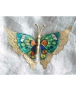 Elegant Glitter Enamel Gold-tone Filigree Butterfly Brooch 1970s vintage 3&quot; - $12.30