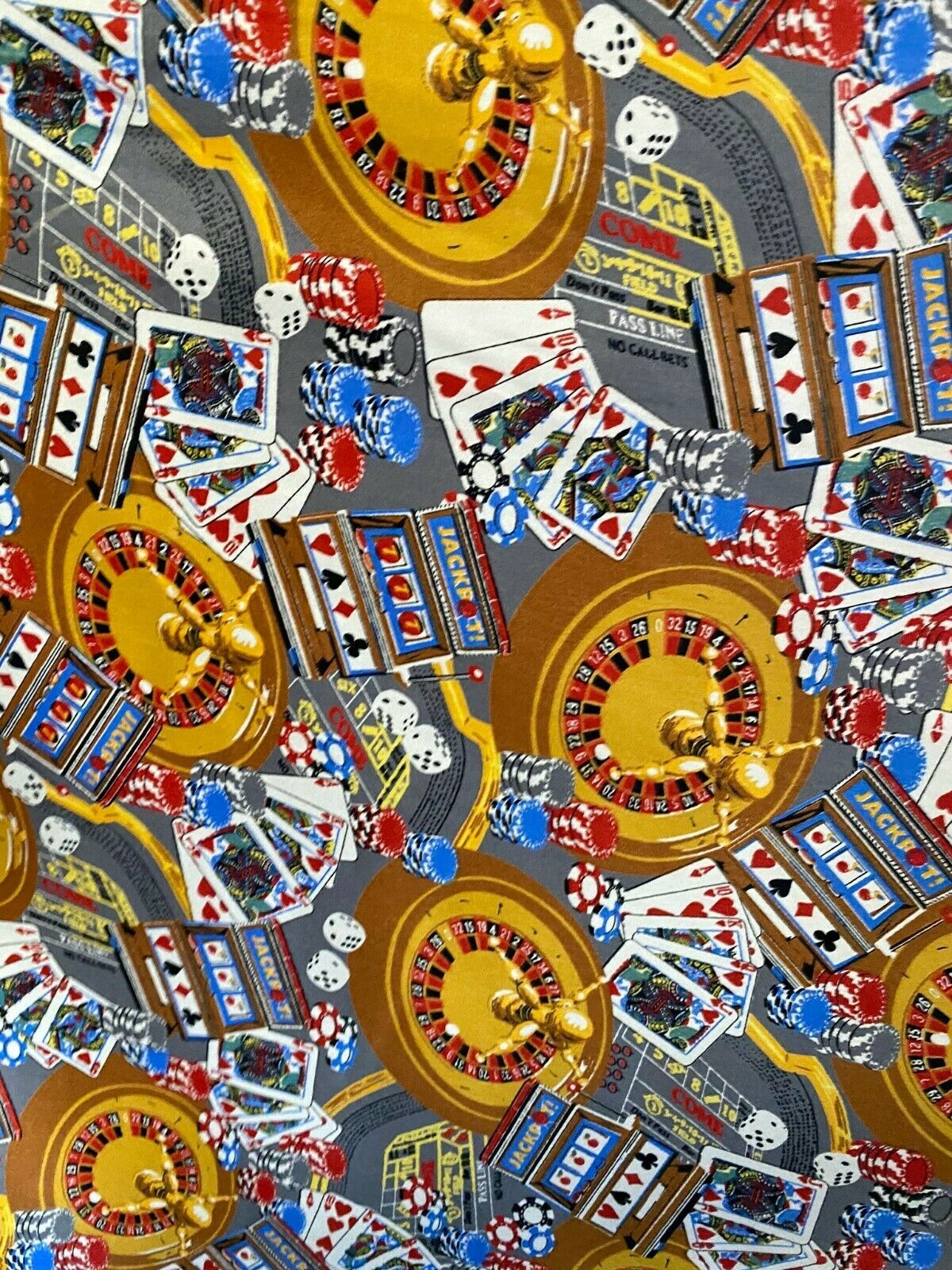 Novelty 100 Cotton Fabric Casino Poker Gambling Las Vegas Cotton