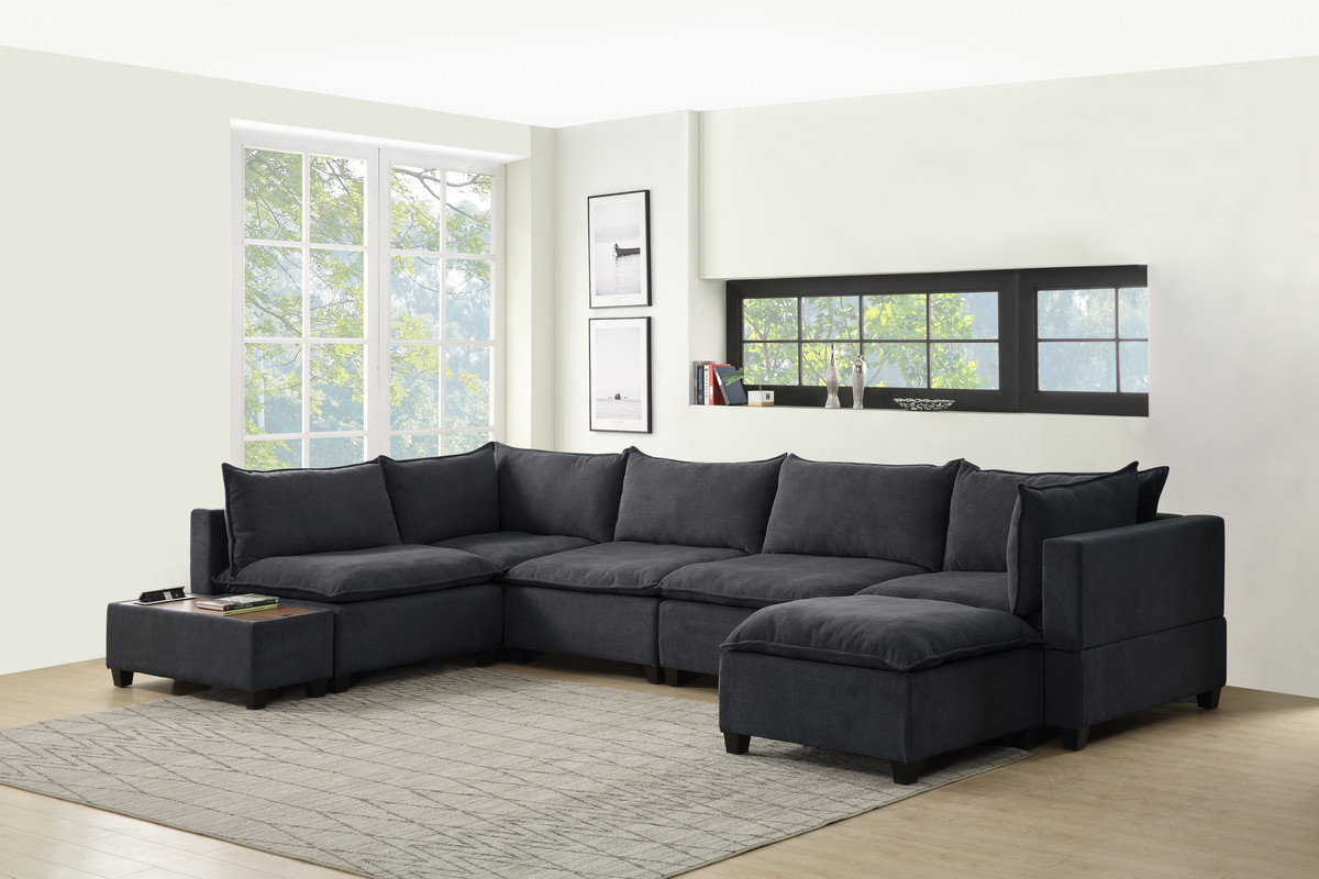 Madison Dark Gray Fabric 7Pc Modular Sectional Sofa Chaise with USB
