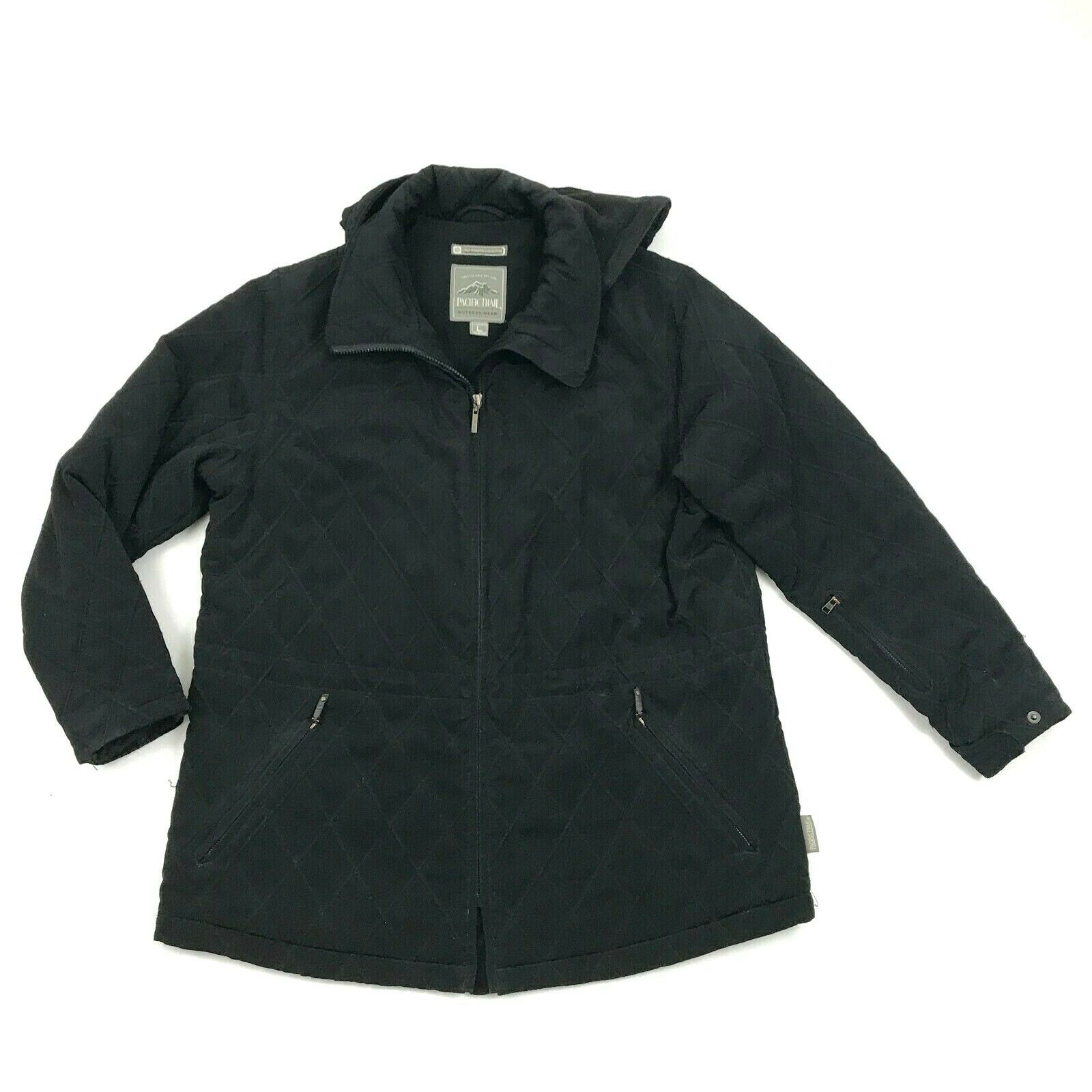 Pacific Trail Womens Black Parka Jacket Quilted Soft Shell Coat Hooded