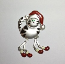 Christmas Brooch Holiday Cat Pin 1.5” Wide - Cute Kitty ! - $2.84