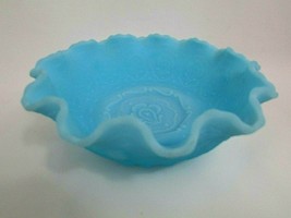 Vintage Fenton Frosted Blue Satin Persian Medallion/Cherries Bowl Marked... - $29.69