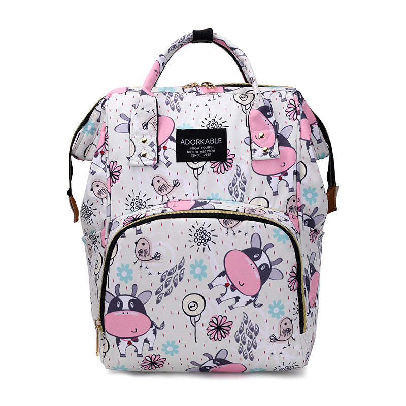 Grey Cow Cute Colourful Multifunctional Backpack Nappy Bag - Grey - Cow