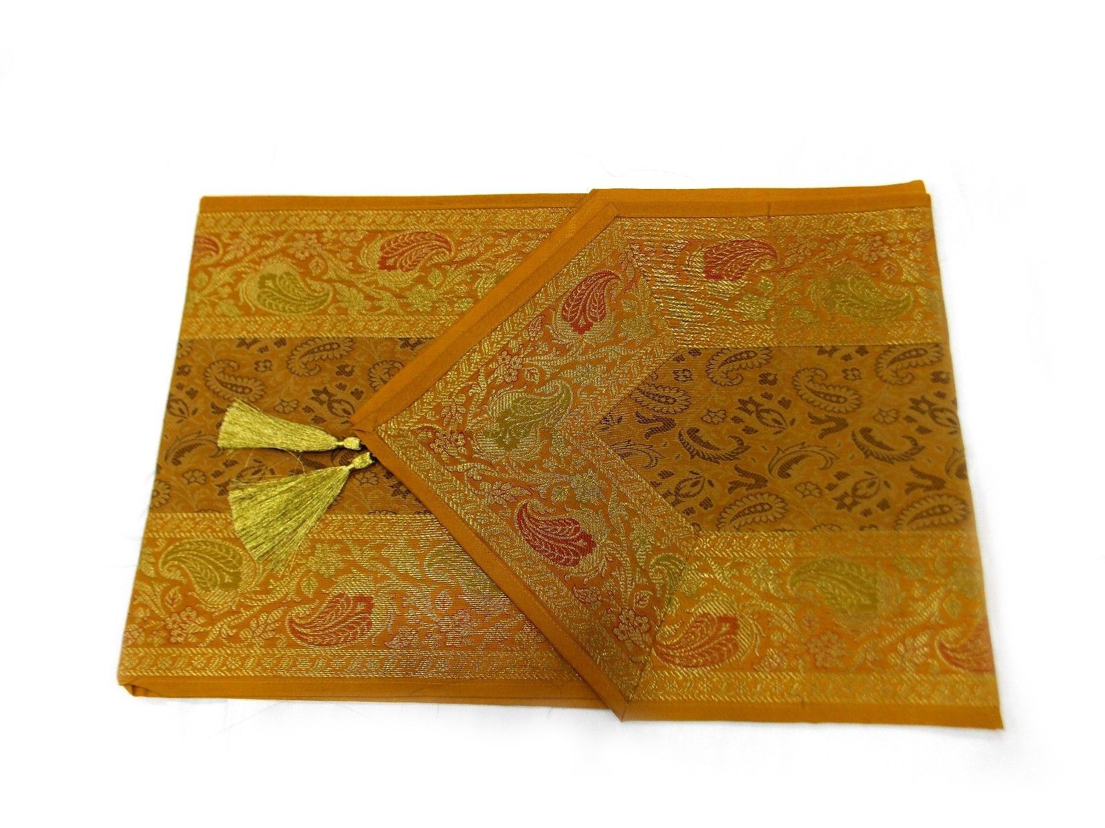 Yellow Color Floral Design Indian Silk Table Runner with Placemat Size 16x62" Table Runners