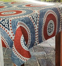 1 Printed Fabric Tablecloth, 52 X 70" Oblong, Red Medallion Circles, Lisboa - $17.81