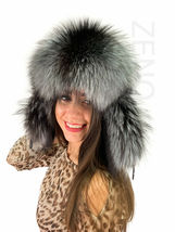 Silver Fox Fur Ushanka Hat with Leather Trapper Aviator Hat Saga Furs Natural image 6