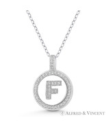Initial Letter "F" CZ Crystal 925 Sterling Silver Rhodium 20x15mm Circle Pendant - $25.64 - $30.63