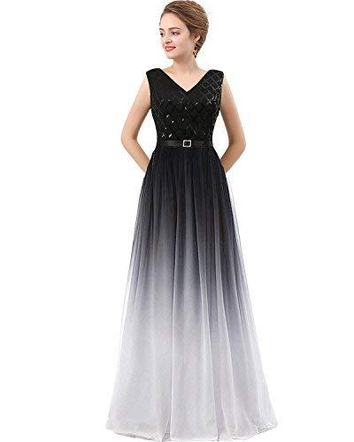 Long Sequined Chiffon A Line Corset Prom Evening Dresses Black and White US 8