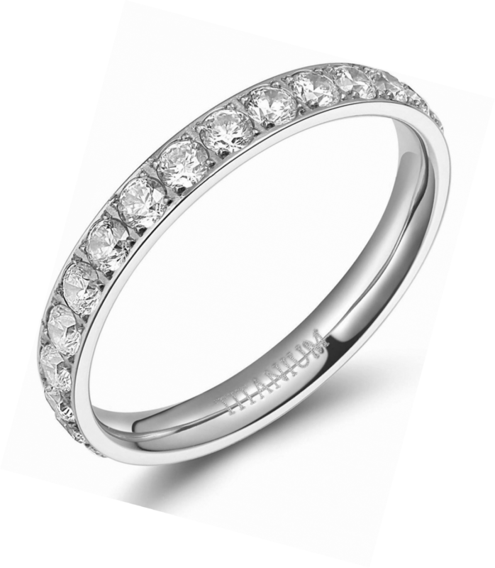 3mm Women Titanium Engagement Ring Cubic Zirconia Eternity Wedding Band