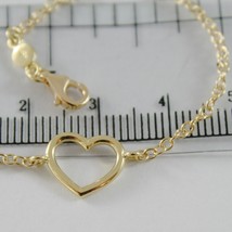 18K YELLOW GOLD BRACELET 7.10 INCHES WITH HEART, ROUND ROLO CHAIN, MADE IN ITALY image 2