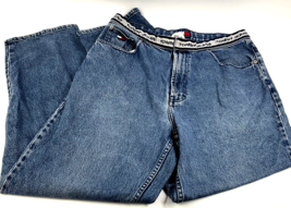 Vintage Tommy Hilfiger Y2K Baggy Denim Blue Jeans Spellout Waistband Men... - $28.37