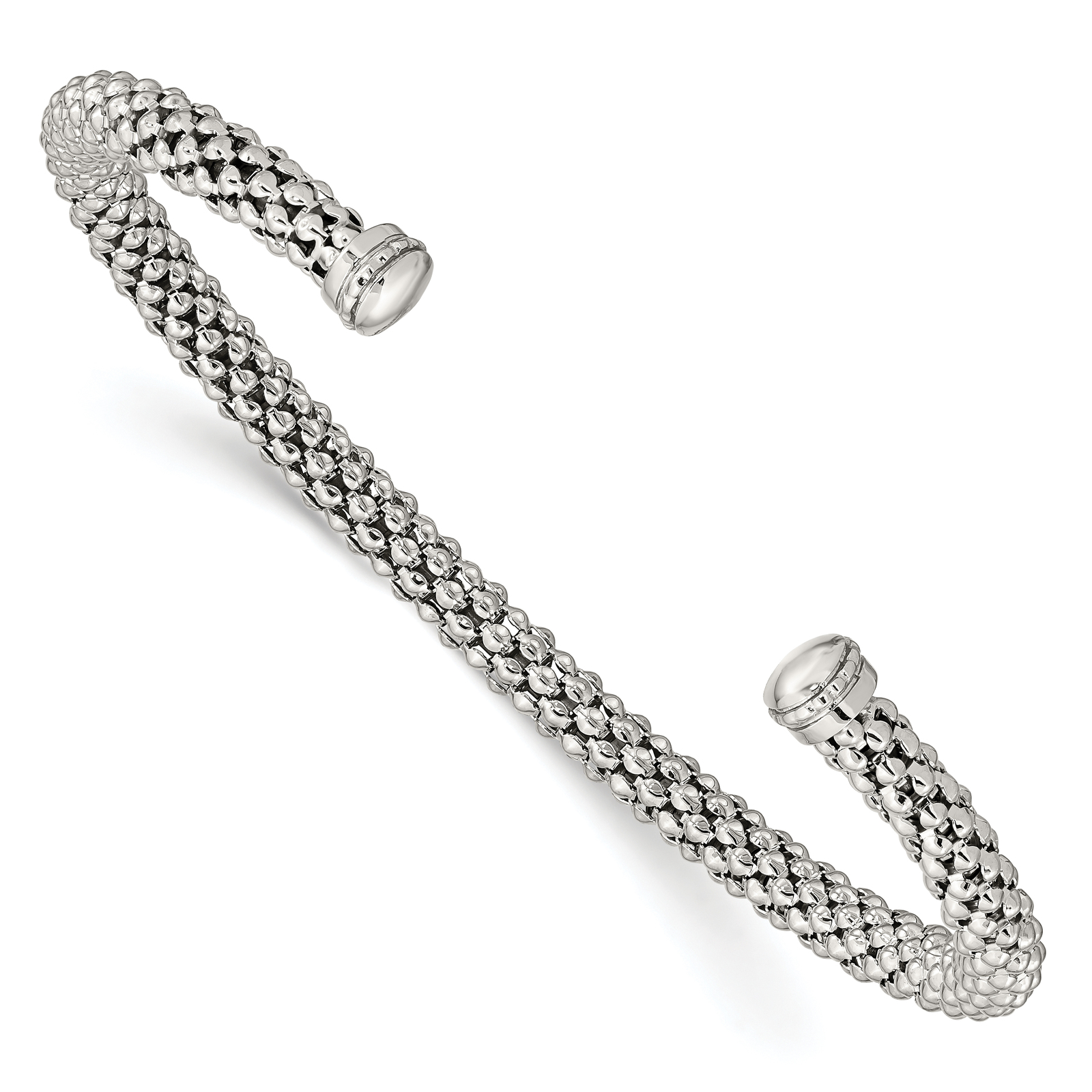 Sterling Silver Beaded Textured Cuff Bracelet - Fine Bracelets