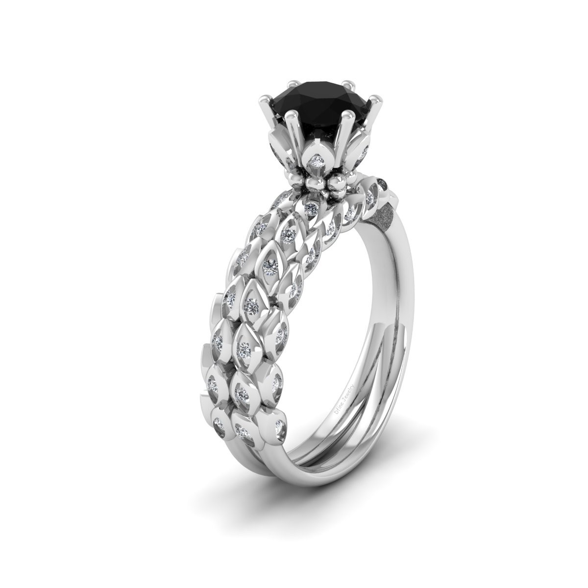 Floral Art Nouveau Engagement Ring In Solid 925 Silver Leaf Vine Promise Ring