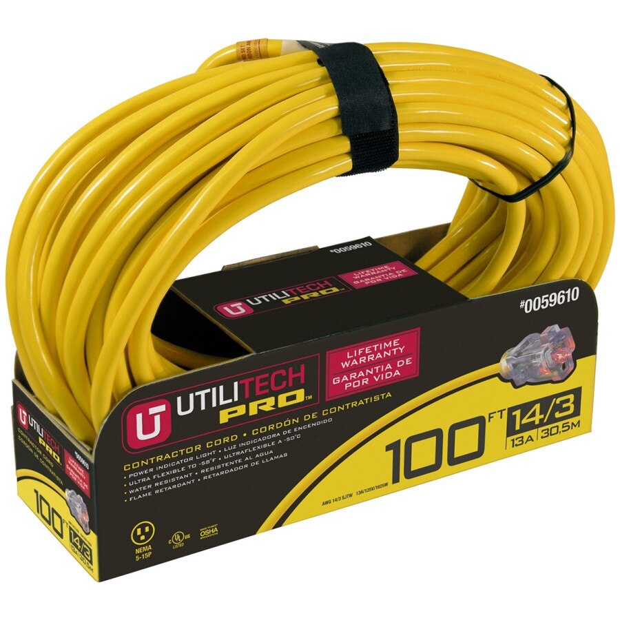 Utilitech Pro 100ft 14/3 SJTW 13Amps Lighted Extension Cord