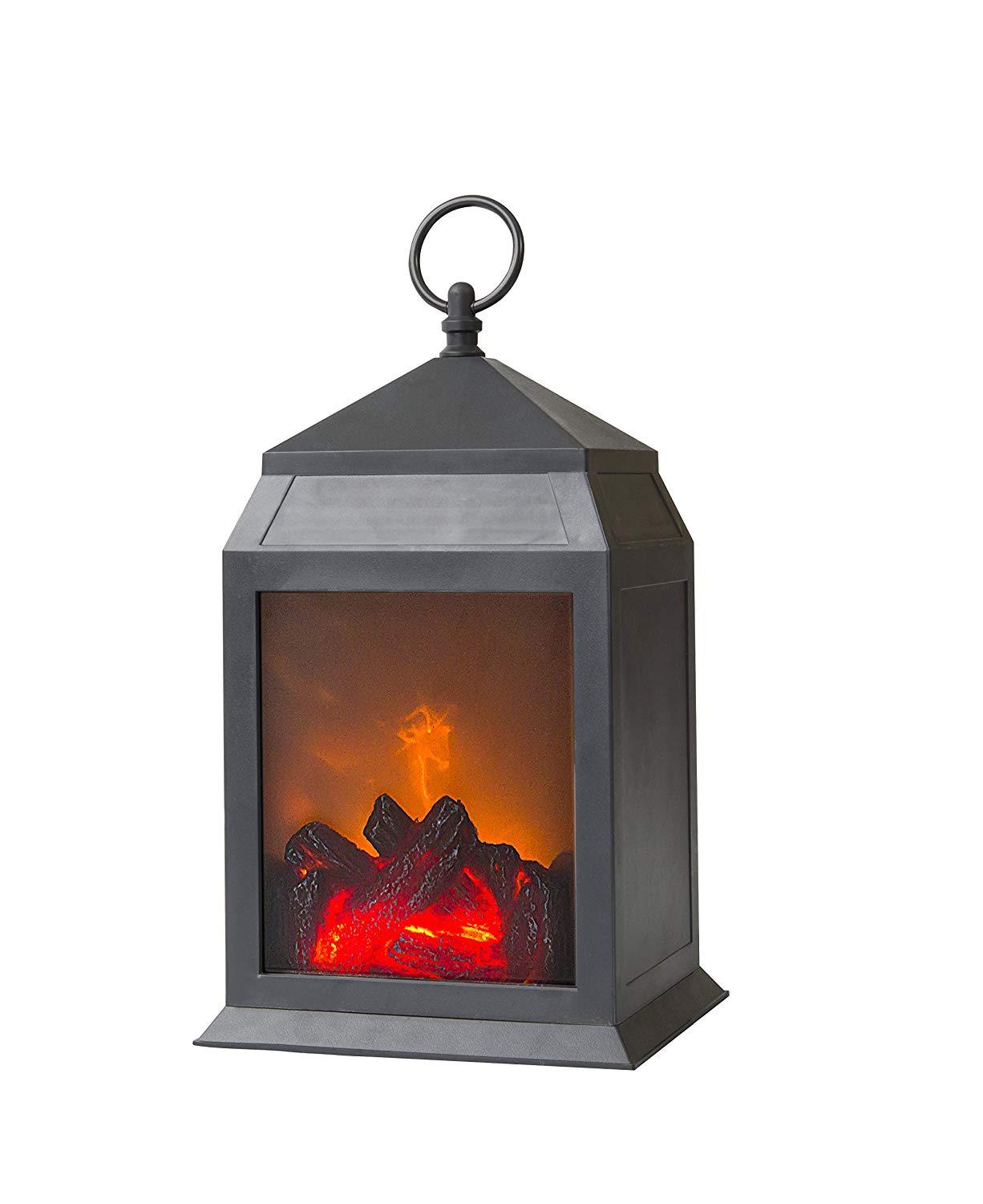12" H Decorative Black Fireplace Lantern and Battery Operated and 6
