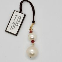SOLID 18K YELLOW GOLD PENDANT WITH WHITE FW PEARL AND TOURMALINE MADE IN ITALY image 3
