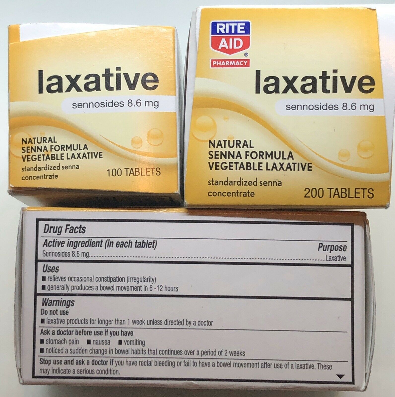 Rite Aid Sennosides 8.6mg Laxative Tablets 100 or 200 Count Avilable